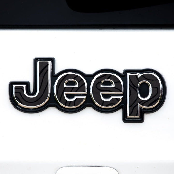 Black on Black Topographical Map Emblem Overlay Accessory for Jeep Vehicles