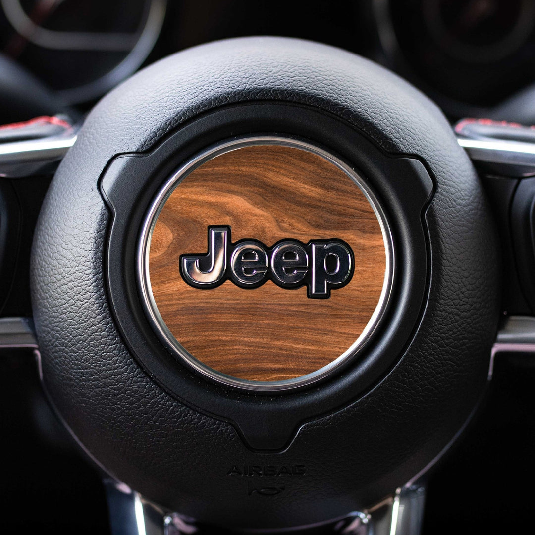 Rectangle Walnut Wood Print Steering Wheel Accessory for Jeep vehicles - AdventureLifeDecals