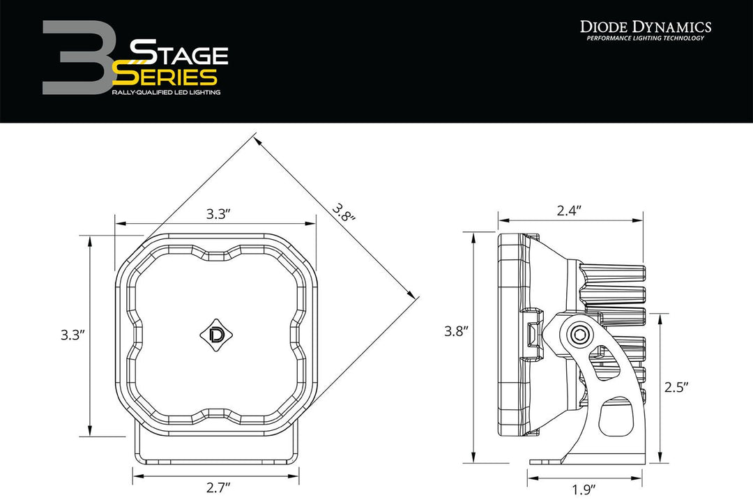 Stage Series 3" SAE/DOT White Pro LED Pod (pair) - AdventureLifeDecals
