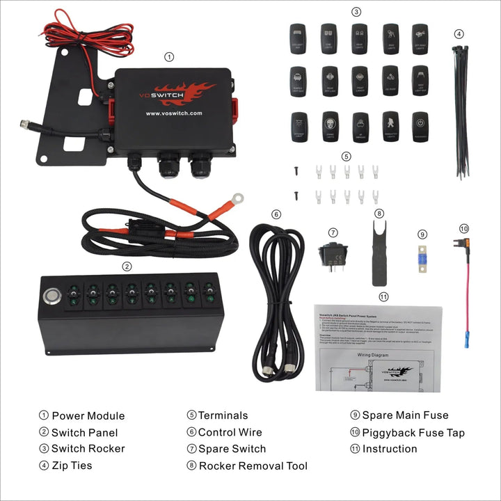 Voswitch 8 Switch Control System for Jeep Wrangler JK Red Backlight - AdventureLifeDecals