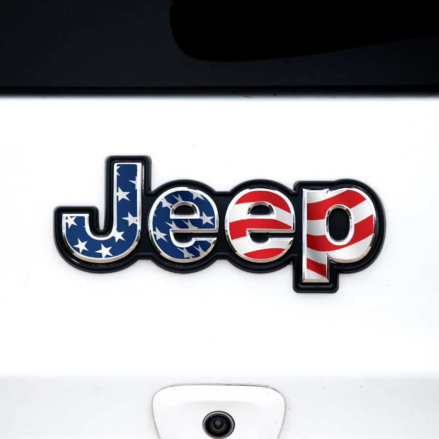 Waving American Flag Emblem Overlay Accessory for Jeep Vehicles - AdventureLifeDecals