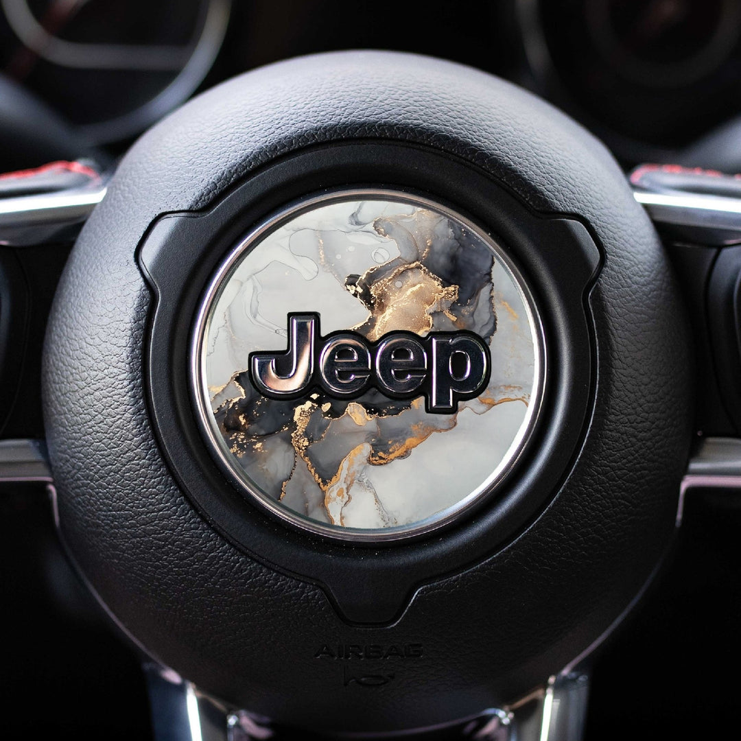 White and Gold Marble Print Steering Wheel Circle Accessory - AdventureLifeDecals